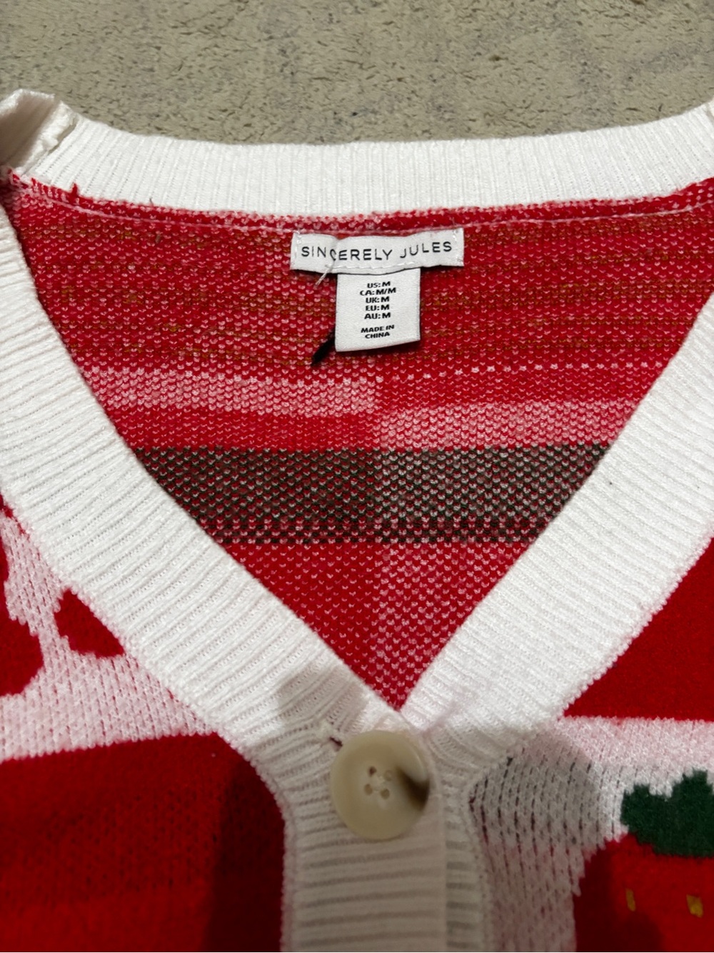 Sincerly Jules Red, White & Green Striped V-Neck Sweater